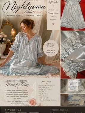 Vintage Stardust Satin Nightgown Dress Romantic Lace Trim Cottagecore